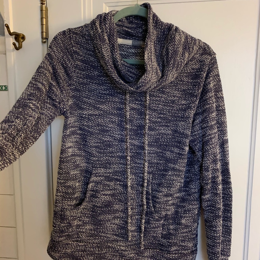 Purple/white cowl neck sweatshirt